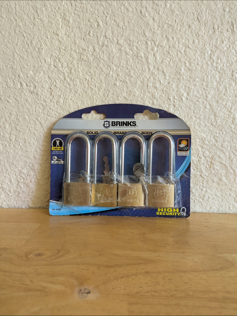 Brinks Brass Padlock 4-Pack with Silver Shackles